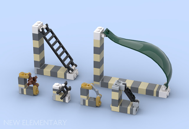 6 further lego triangles, of various sizes, using other pieces for the hypotenuse.