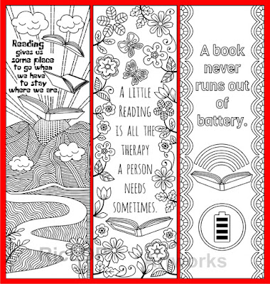 coloring bookmarks with quotes on books and reading