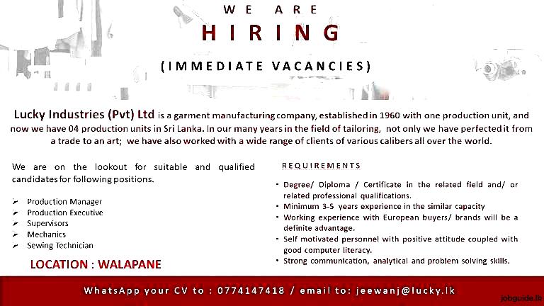 Apparel Job Vacancies 2023