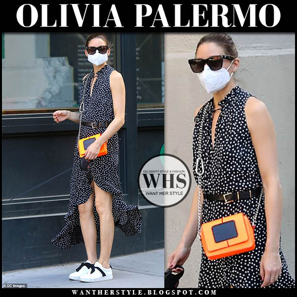 Olivia Palermo in black polka dot print sleeveless top and skirt