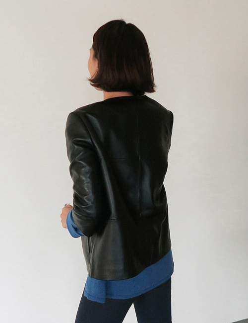  Seam Accented Leather Jacket