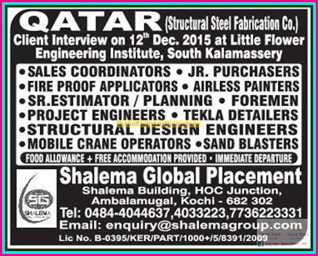 Structural Steel Fabrication Co Jobs for Qatar - Free food & Accommodation
