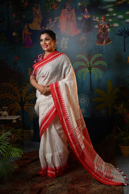 White and red khadi saree