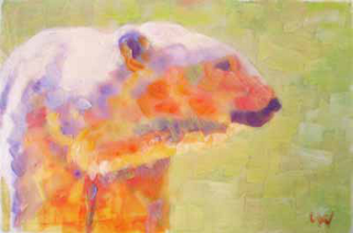 image: faux encaustic painting by Lisa Walsh, "Acrylic Encaustic Bear"