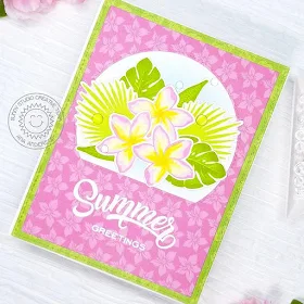 Sunny Studio Stamps: Radiant Plumeria Stitched Semi Circle Dies Summer Themed Card by Ana Anderson