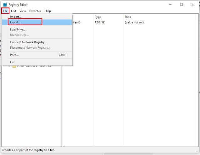 Export file registry windows 10