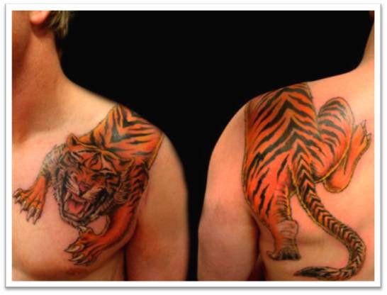 Tiger Shoulder and Chest Tattoos Fashion for Boys