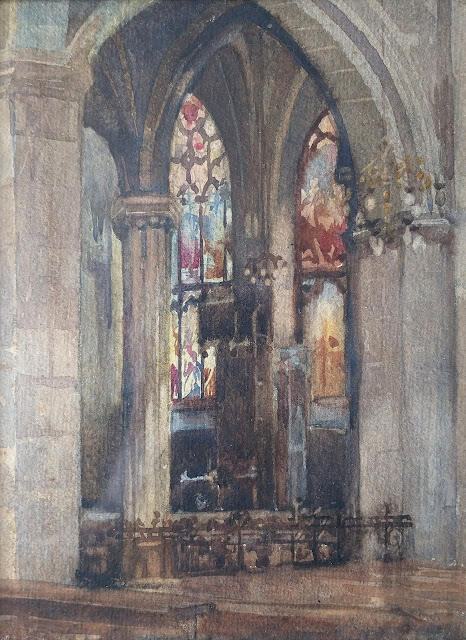 Watercolour of the interior of "Saint Giles' Cathedral, Edinburgh", by the artist Anna Winnifred Stuart Burnett in 1901.