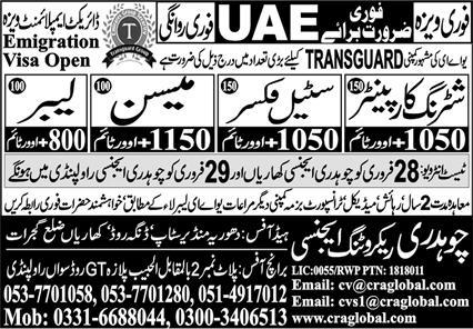 Chaudhary Recruiting Agency Construction Jobs In Sharjah 2024