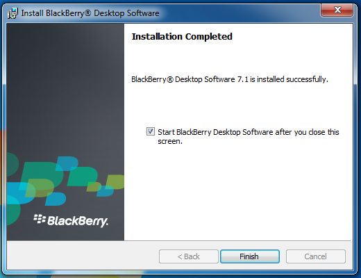 Blackberry desktop installation succes