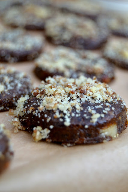 dried banana, dates, walnuts and maple in these healthier take on cookies