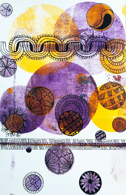 gelli plate pulls in lemon and purple. didn't make mud :) #zebrapen #zebrapenus