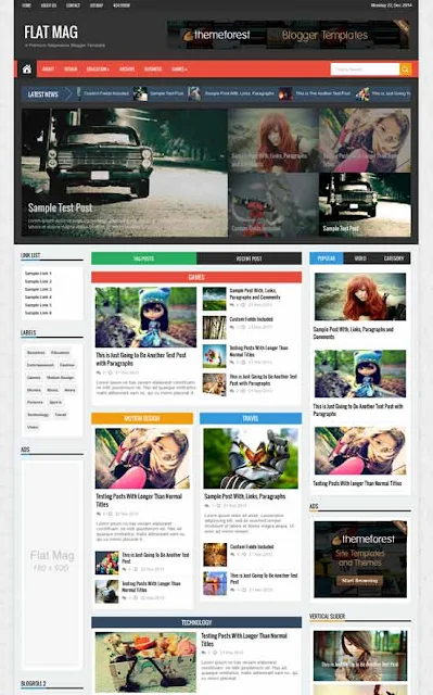 The Flatmag Blogger template is a simple and clean template designed in a fresh flat style and with great responsive design. This theme is suitable for magazines or personal websites.