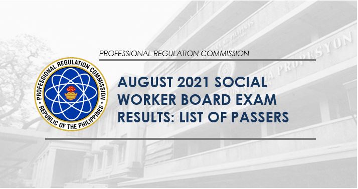 RESULT: August 2021 Social Worker board exam list of passers