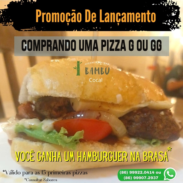 Pizzaria Bambu Cocal lança hoje (27) uma super promoção e cardápio de hambúrgueres 