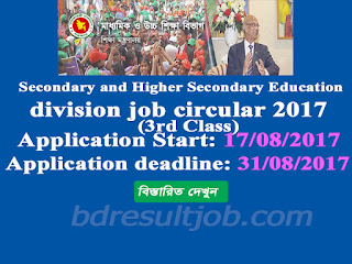 Secondary and Higher Secondary Education division 3rd class job circular 2017 