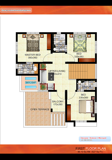 Kerala villa plan - 2035 Sq. Ft