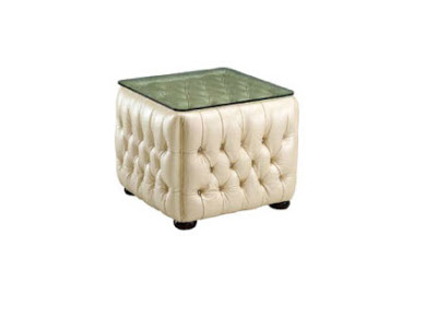 Tufted End Table with Glass Top