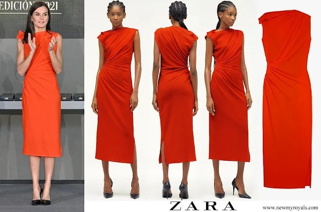 Queen Letizia wore ZARA x Narciso Rodriguez gathered midi dress