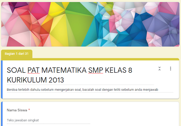 Soal PAT Online Matematika SMP Kelas 8 Kurikulum 2013 Tahun Pelajaran 2019/2020