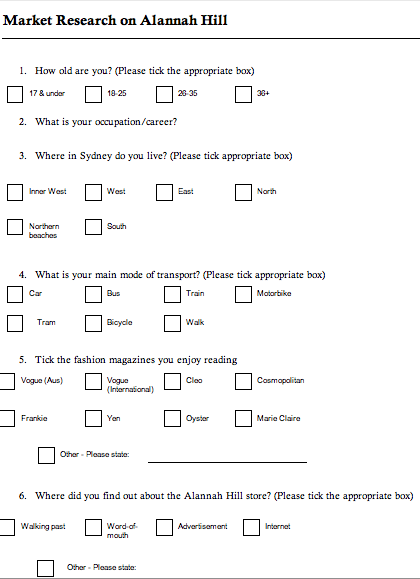 Honey & Pie: Alannah hill survey for market research