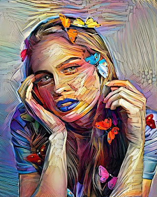 Bright dreamy woman with colorful butterflies-5