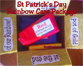 Send your love in a package this St Patrick's day with a fun rainbow colored care package.  Filled with every color of the rainbow and topped with free printable tags, your loved one will know they are the pot of gold at the end of your rainbow!