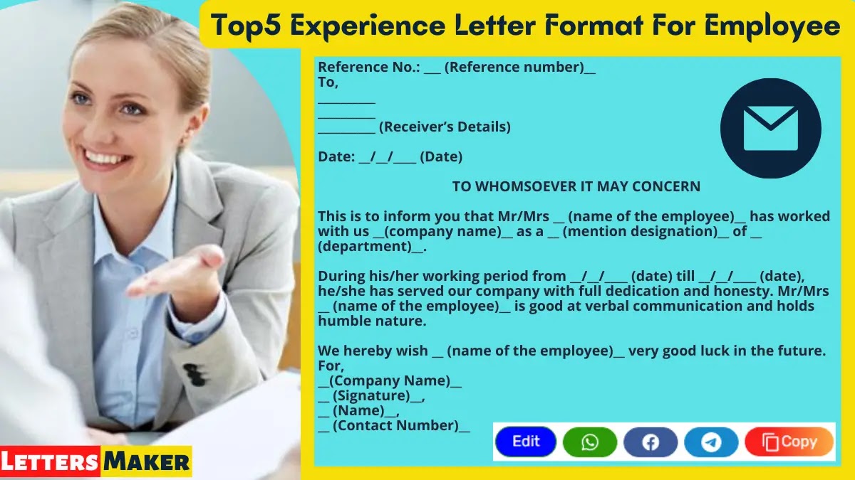 Top5 Experience Letter Format For Employee