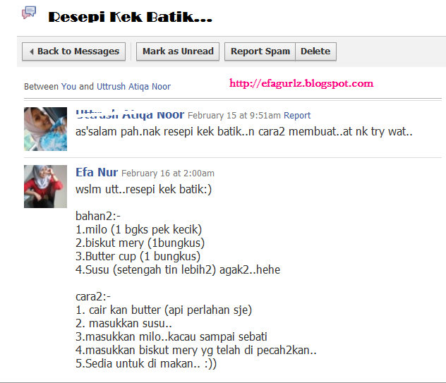 Efa Nur: Resepi Kek Batik
