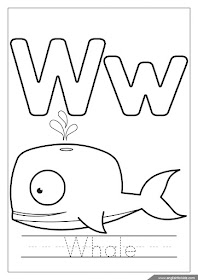 Alphabet coloring page, letter w coloring, w is for whale