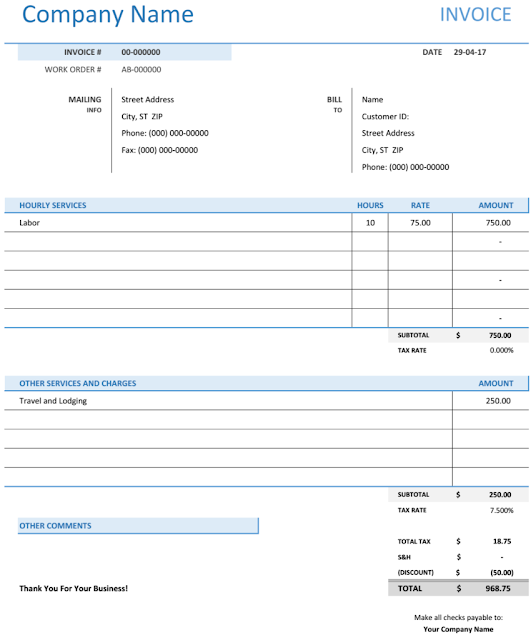 Free Download Consultant Invoice Templates MS Excel