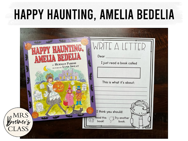 Happy Haunting Amelia Bedelia book activities unit with literacy printables, reading companion activities, and lesson ideas for Halloween in First Grade and Second Grade