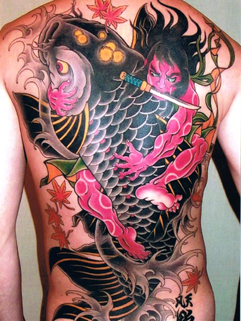 Colored tattoos with koi fish and the japanese yakuza. Labels: Tattoo Design