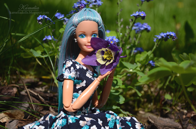 Blue hair reroot Barbie doll