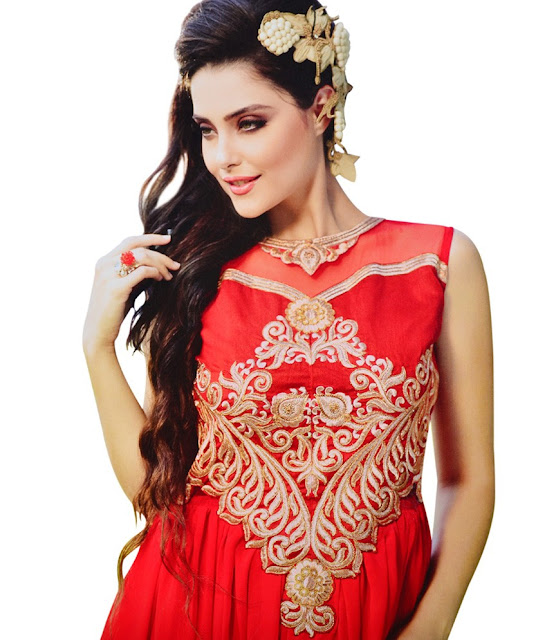 Traditional Motif Pure Georgette Red Designer Gown