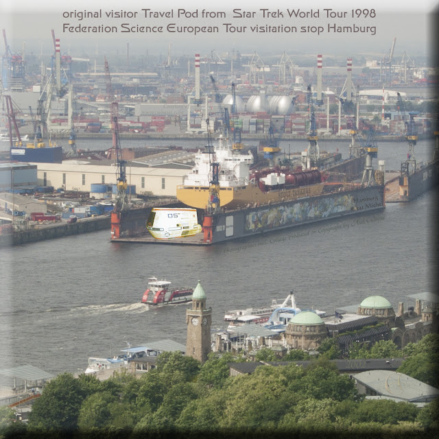 Travel Pod (timeline STWT 1998) Federation Science European Tour, Hamburg harbour seen from St. Michael’s Church