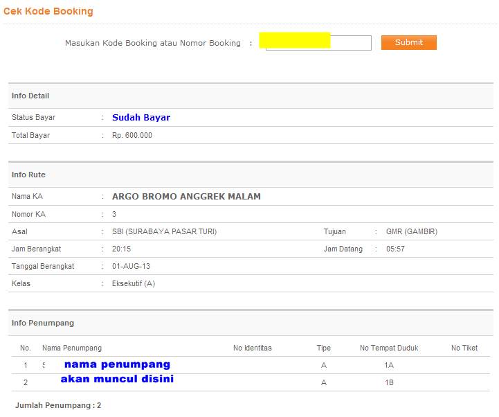 Cek Kode Booking Tiket Kereta Api ~ Loket Resmi Pembayaran 