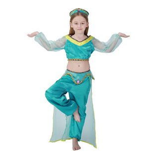 ​Jasmine principessa indiana de la lampada di Aladin vestito costume danza del ventre maschera carnevale travestimento cosplay bambina misura taglia età 6 7 8 9 10 11 12 anni.