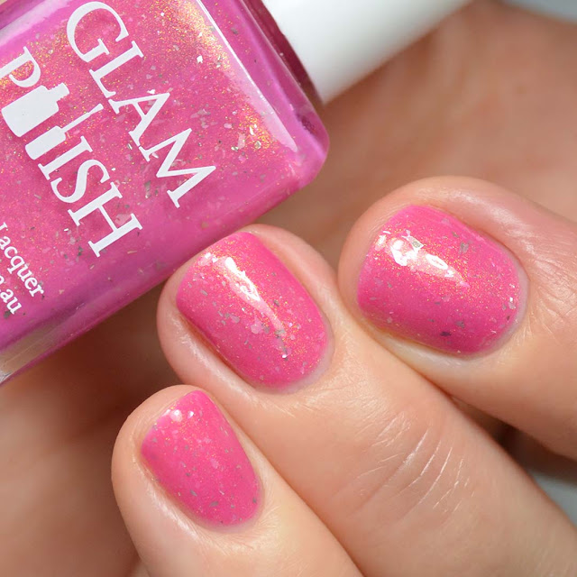 pink nail polish with shimmer swatch