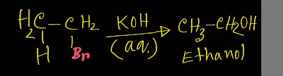 1-bromo ethane reacts with aqueous KOH and we get ethanol.