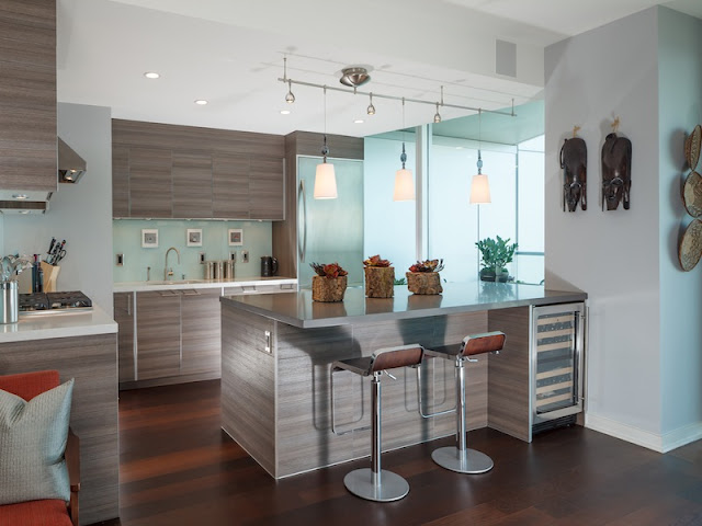 Picture of contemporary kitchen with light brown wooden furniture