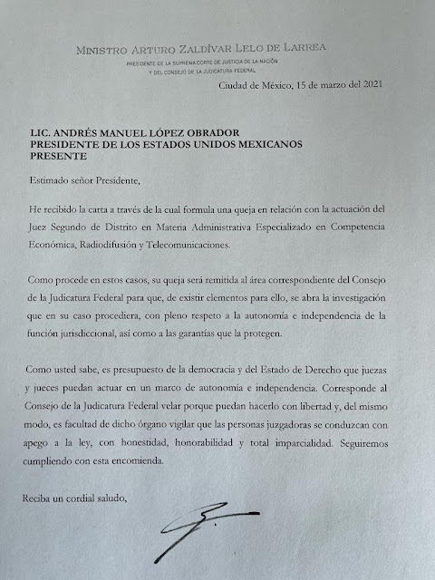 Reitera Zaldívar a AMLO independencia y autonomía de jueces