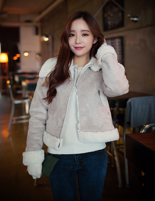 Fur-Trimmed Faux Suede Jacket