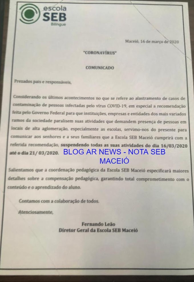 Escola SEB Maceió decide suspender todas as aulas no período de 16 a 21 de março
