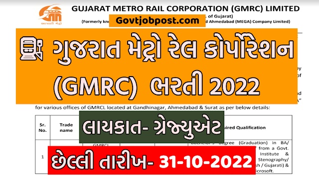 Gujarat Metro Rail Corporation (GMRC) Limited Recruitment 2022