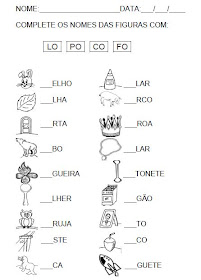 Atividade para completar a sílaba inicial. Alfabetização.