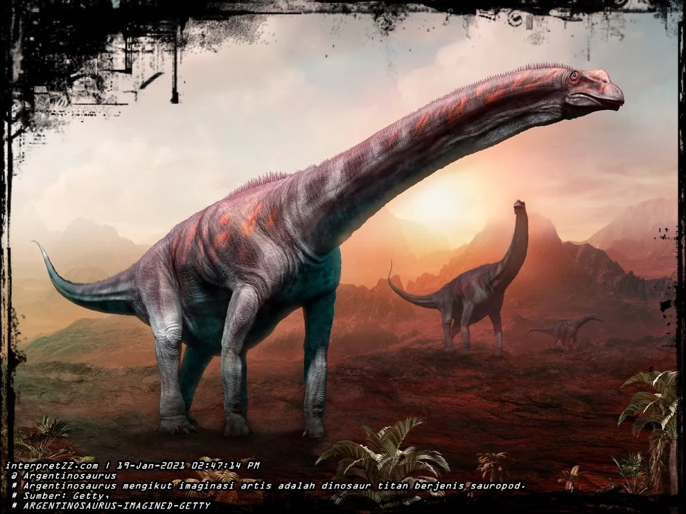 gambar dinosaur titan Argentinosaurus mengikut imaginasi pelukis.