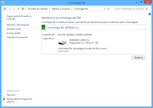 Creare una copia dati in Windows 8