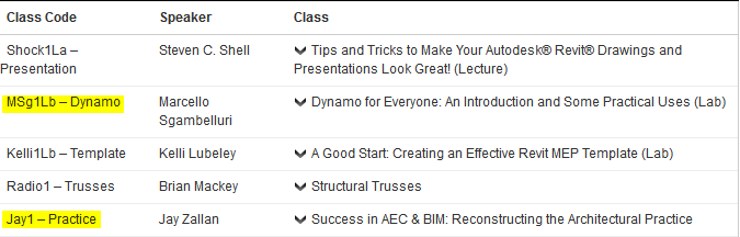 http://bim-workshops.com/events/pacific-coast/sessionsschedule/