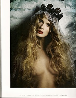 Julia Stegner for Givenchy lace flowerscurly hair and nakidity make a